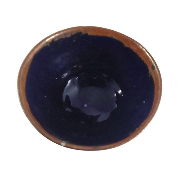 Handcrafted Blue & Brown Artist Signed Ceramic Bowl-Small Chip on Rim - Picture 3 of 12